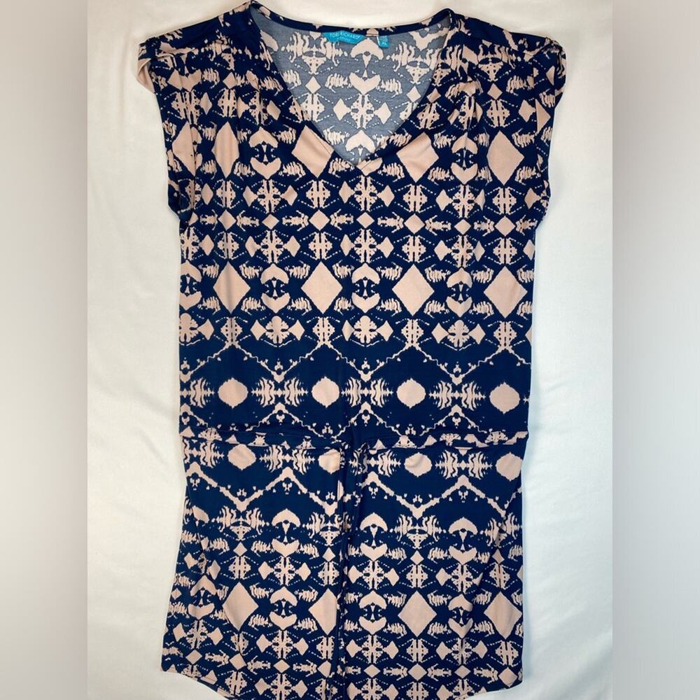 Tori Richard Dress XL Hawaiian Shift Rolled Sleeve Print‎ Drawstring Waist
